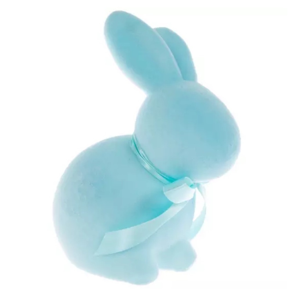 New! Spring 2026 Blue Sitting Flocked Bunny Figurine by Hobby Lobby